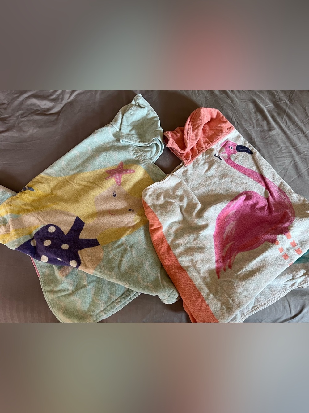 Pottery Barn Kids Hooded Beach Towels in mermaid & flamingo